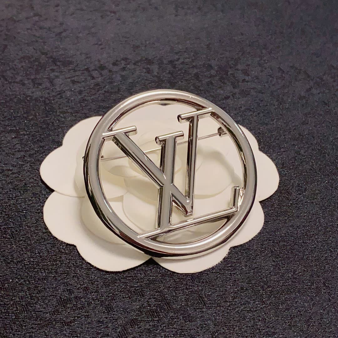 Louis Vuitton Brooch - Silver Circle with LV Logo
